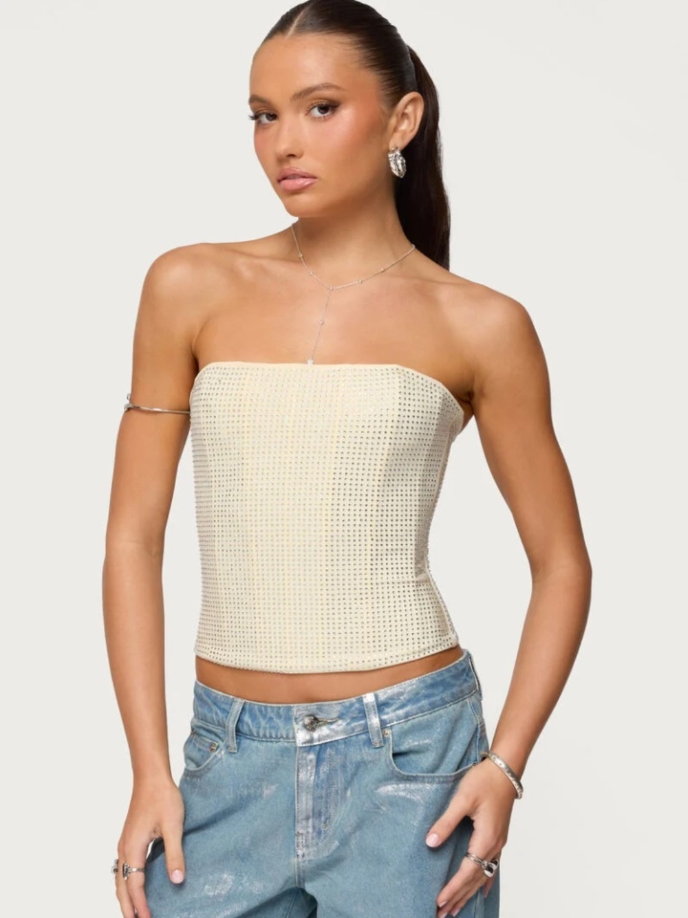 NWOT Edikted Vezza Strapless Rhinestone Corset
